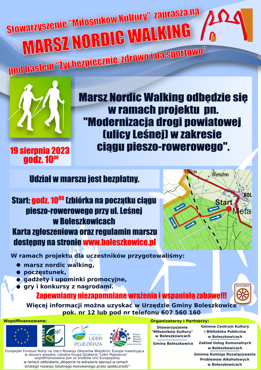 Plakat Marsz Nordic Walking. Pełna treść w informacji