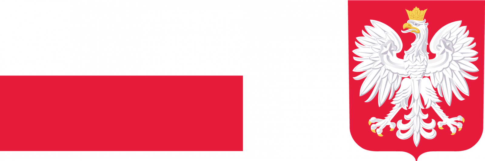 Flaga Polski, pasek prostokątny bialy u góry, na dole czerwony, obok godło Polski orzeł biały w złotj koronie na czerwonej tarczy