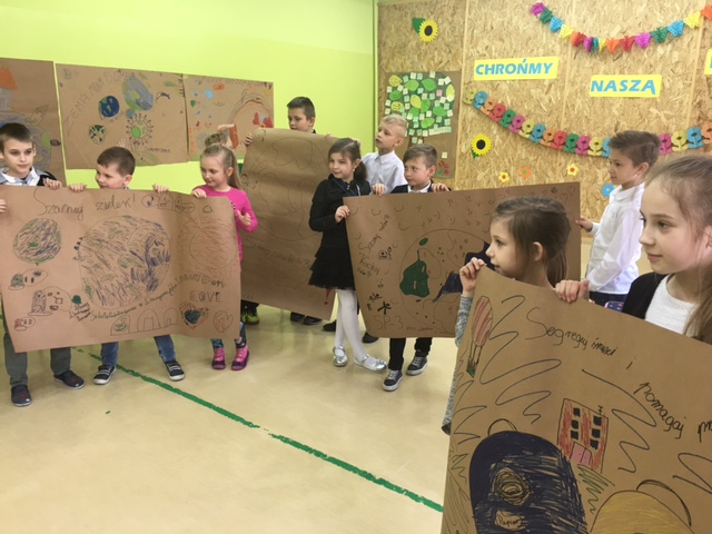 Dzieci w grupach prezentują plakaty, które wykonały 