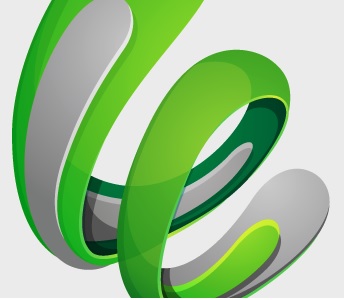 Logo zakręcona zielono- szara literka e
