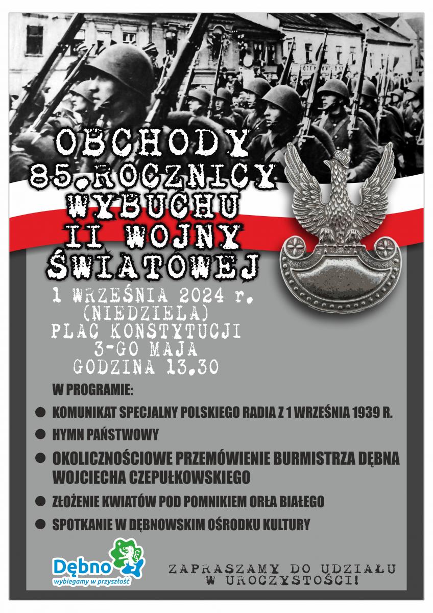 Plakat obchody 85. rocznicy wybuchu II wojny światowej. Pelna treść w informacji