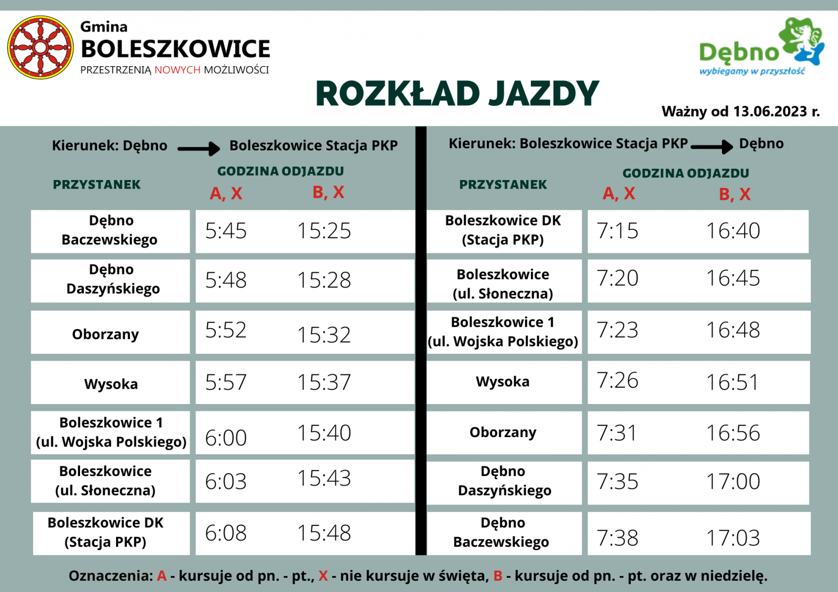 Nowy rozkład jazdy na trasie Boleszkowice - Dębno (od 13.06.)