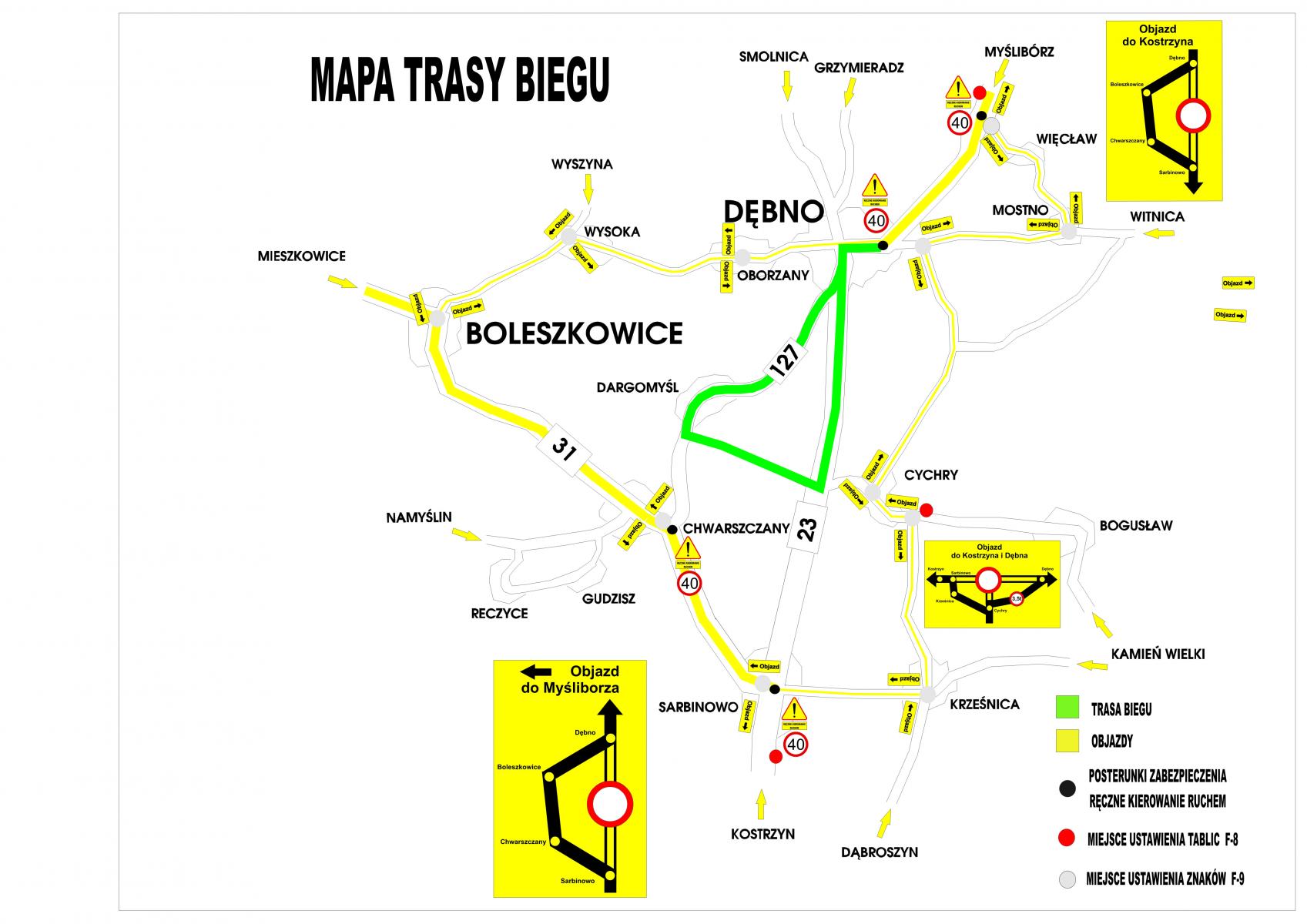 Mapa z objazdami